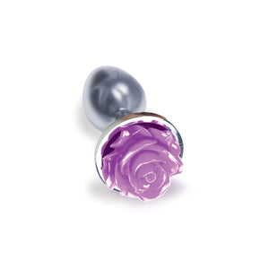 The 9's the Silver Starter Rose Floral Stainless Steel Butt Plug - Rose Purple ICB2644-2