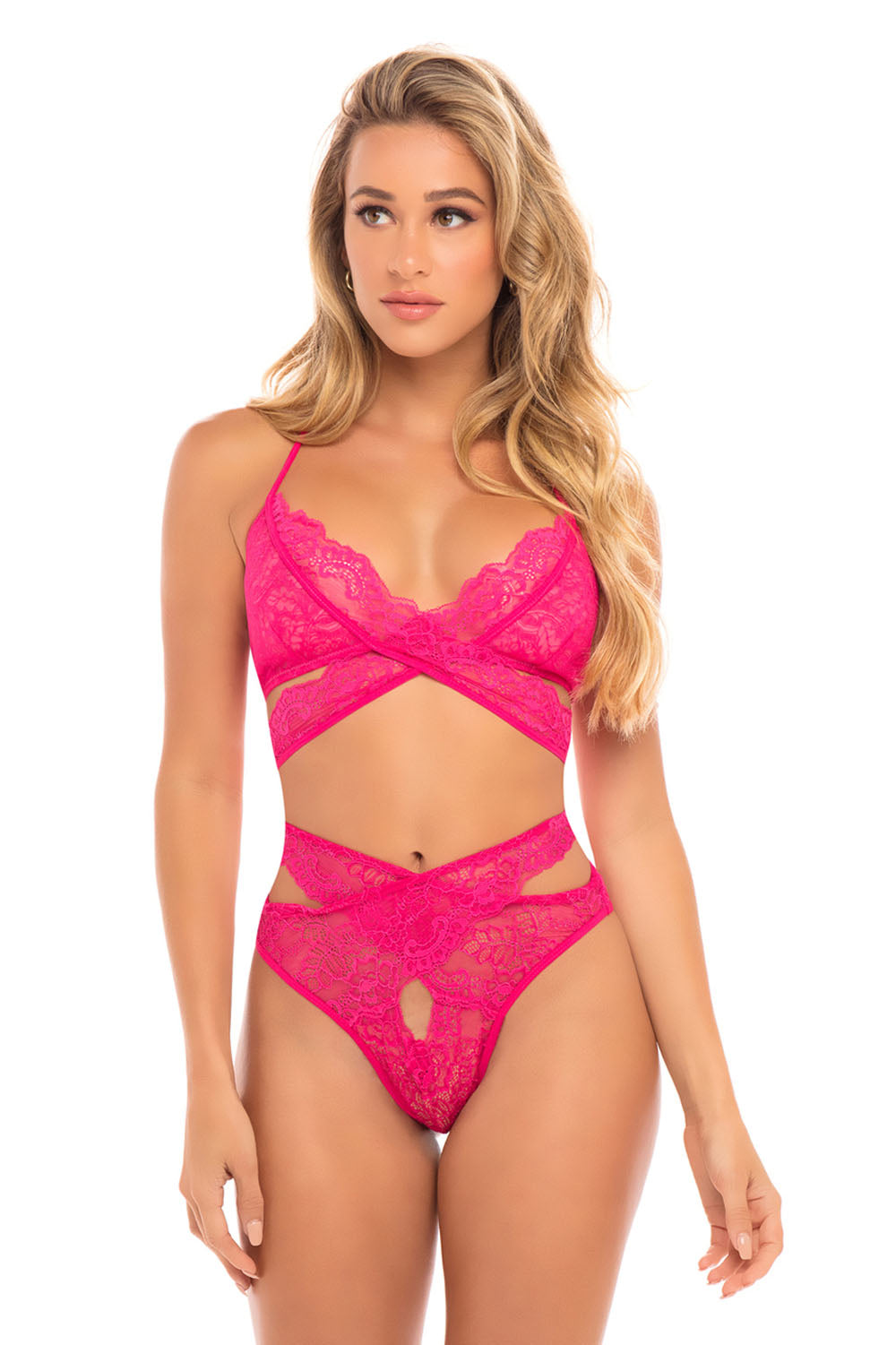 Cut Out Galloon Lace Bra Set - Bright Rose - S/m OH-40-11258-BRSSM