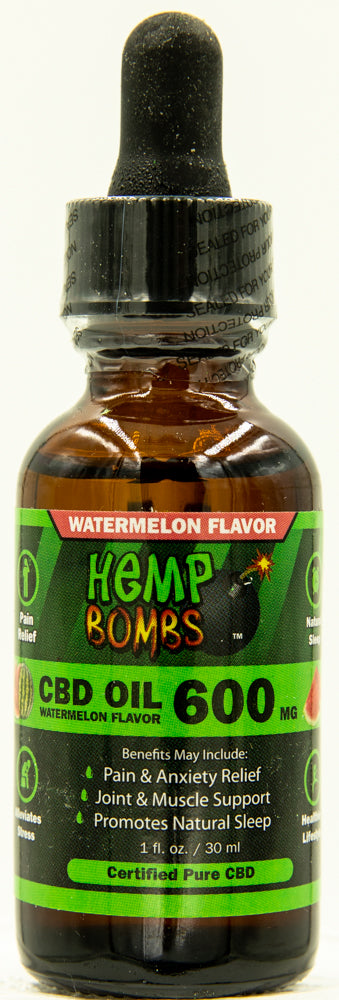 Hemp Bombs Oil 600mg Watermelon Kush 1 Fl. Oz. HB-OILWATERM600E