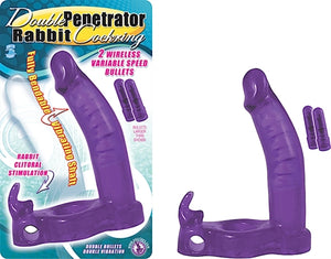 Double Penetrator Rabbit Cock Ring - Purple NW2224-2