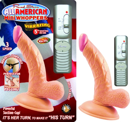 All American Mini Whoppers Vibrating 5-Inch Curved Dong With Balls-Flesh NW2393-1