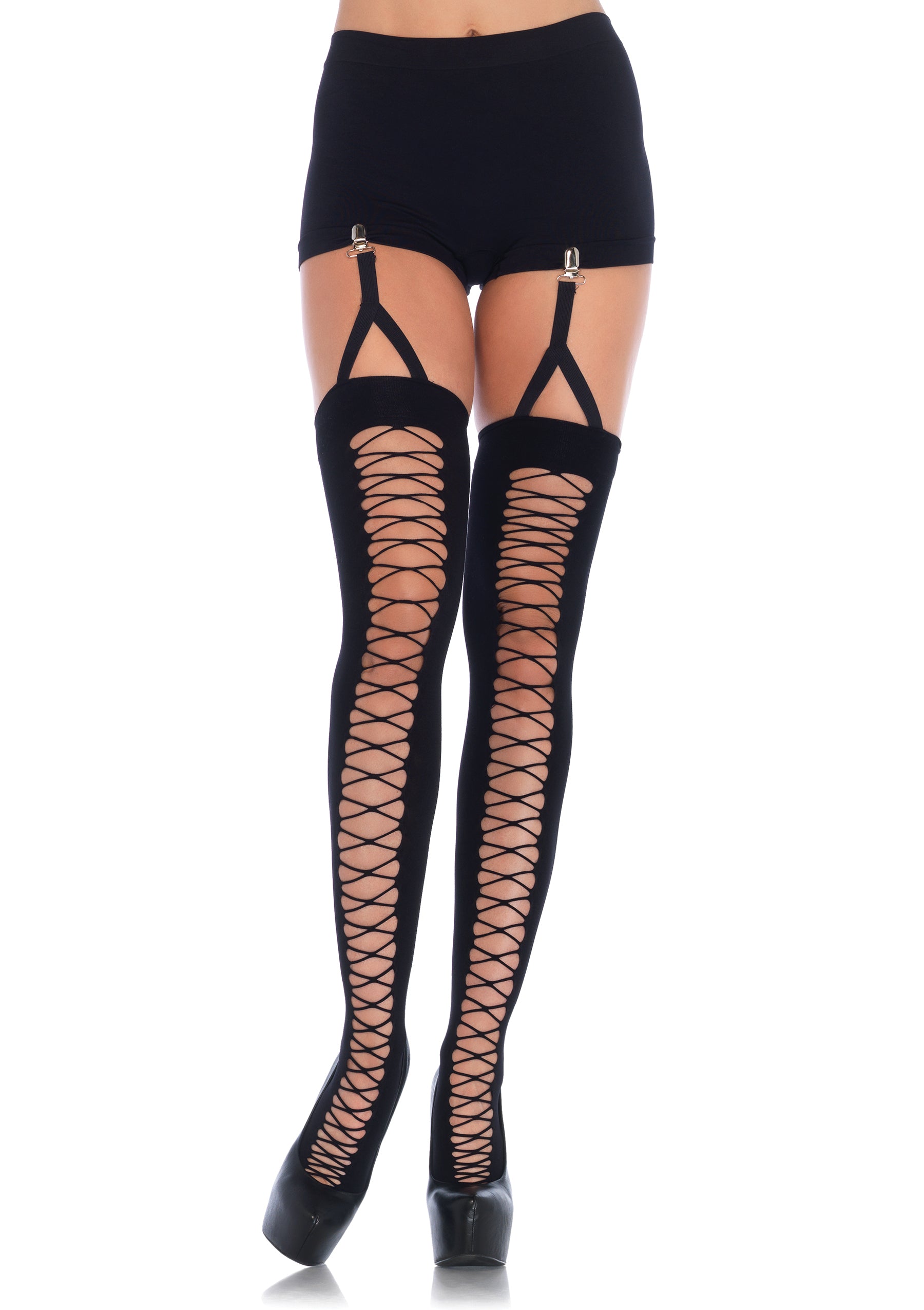 Lace Up Illusion Thigh Highs - One Size LA-6635