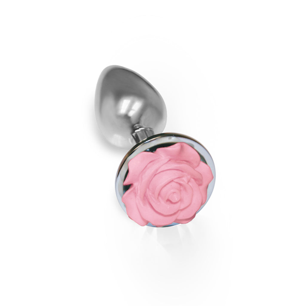 The 9's the Silver Starter Rose Floral Stainless Steel Butt Plug - Rose Pink ICB2643-2